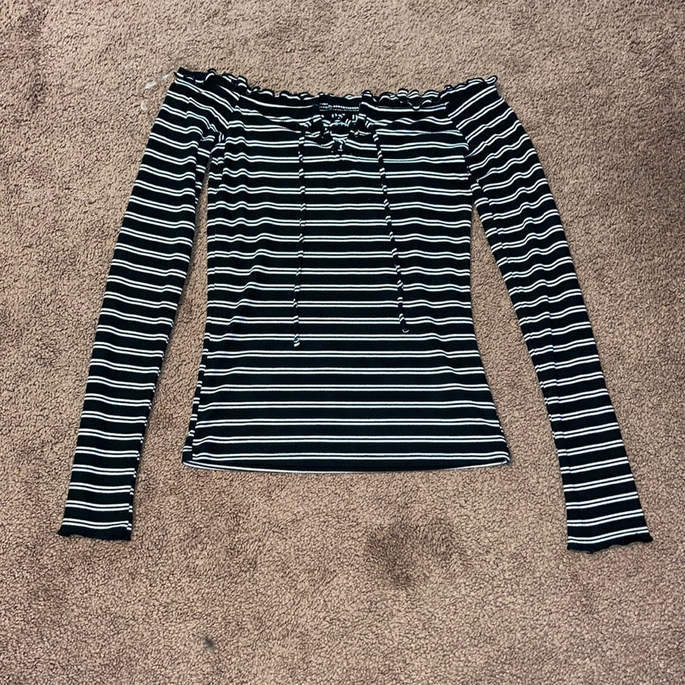 Black and white striped off the shoulder shirt